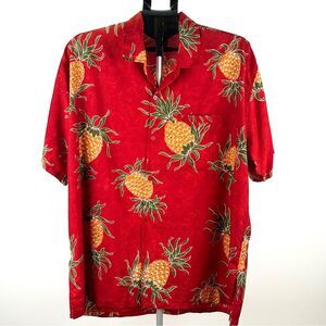 Rima Men’s XL Hawaiian Shirt Red Pineapple Print Tropical Short Sleeve Vacation